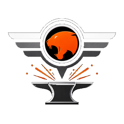 Tiger Forge emblem — orange tiger head over an anvil